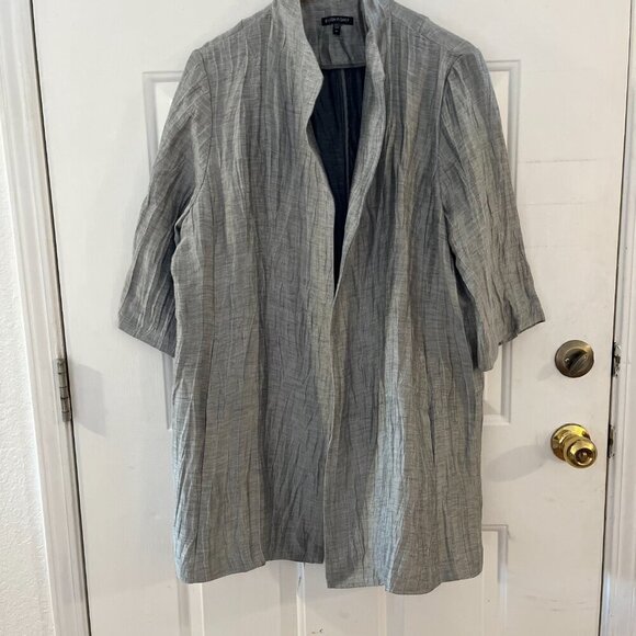 Elieen Fisher Double Weave Silver Crinkle Sheen Linen Jacket/Blazer Sz XL - Picture 2 of 11